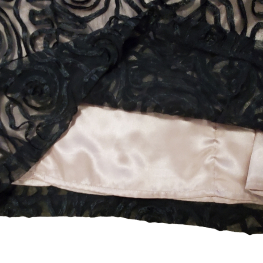 Ignite Evening Black and Tan Lined Dress With Beaded Illusion Neckline Size 10 - Picture 11 of 15